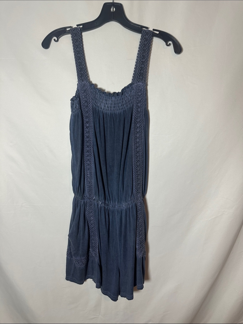 POL Navy Blue Crochet-Trim romper